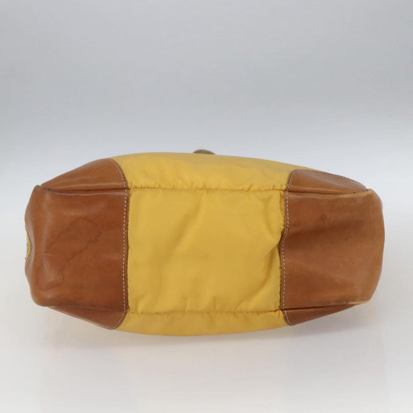 PRADA Tote Bag Nylon Yellow Silver Auth 166759