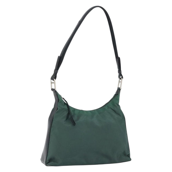 PRADA Shoulder Bag Nylon Khaki Silver Auth 166760