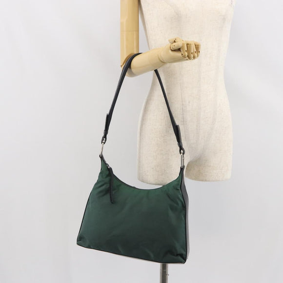 PRADA Shoulder Bag Nylon Khaki Silver Auth 166760