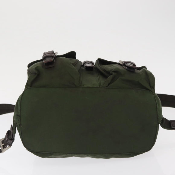 PRADA Backpack Nylon Khaki Silver Auth 166761