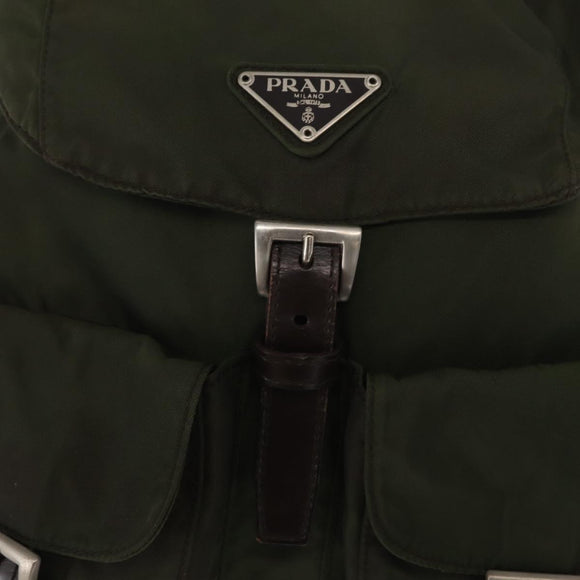 PRADA Backpack Nylon Khaki Silver Auth 166761