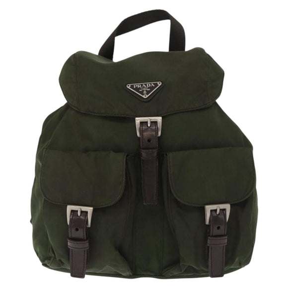 PRADA Backpack Nylon Khaki Silver Auth 166761
