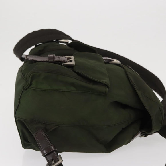 PRADA Backpack Nylon Khaki Silver Auth 166761