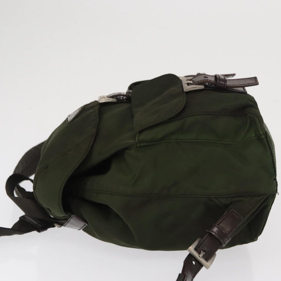 PRADA Backpack Nylon Khaki Silver Auth 166761
