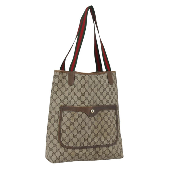 GUCCI GG Supreme Web Sherry Line Tote Bag PVC Beige Red 39 02 003 Auth 166766