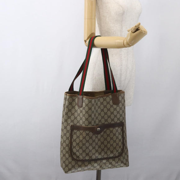 GUCCI GG Supreme Web Sherry Line Tote Bag PVC Beige Red 39 02 003 Auth 166766