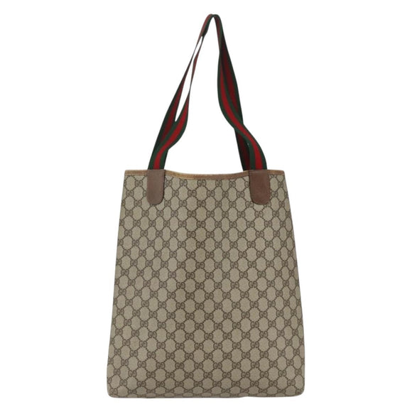 GUCCI GG Supreme Web Sherry Line Tote Bag PVC Beige Red 39 02 003 Auth 166766