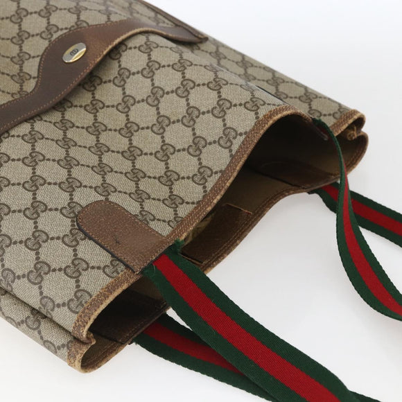 GUCCI GG Supreme Web Sherry Line Tote Bag PVC Beige Red 39 02 003 Auth 166766