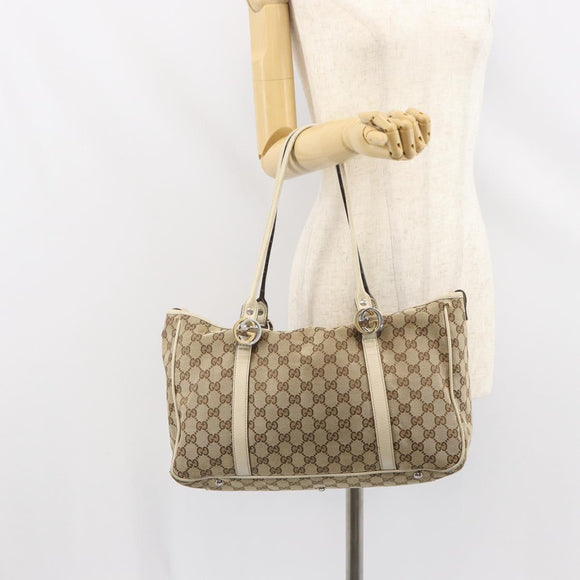 GUCCI GG Canvas Tote Bag Beige Gold 232957 Auth 166767