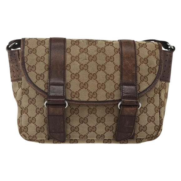 GUCCI GG Canvas Web Sherry Line Shoulder Bag Red Silver beige 145858 Auth 166768