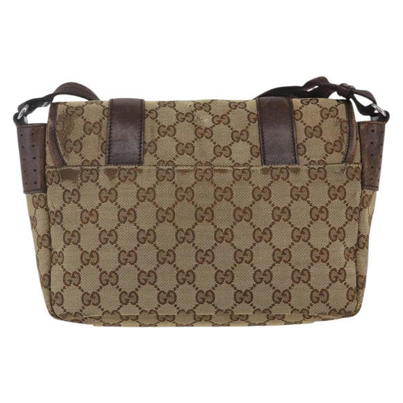 GUCCI GG Canvas Web Sherry Line Shoulder Bag Red Silver beige 145858 Auth 166768