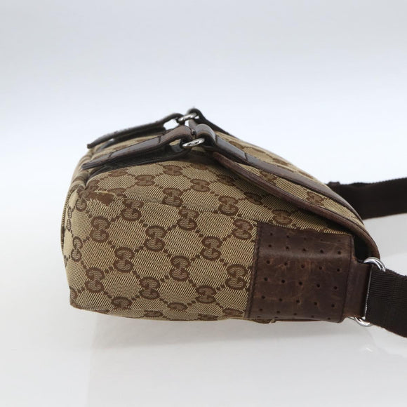 GUCCI GG Canvas Web Sherry Line Shoulder Bag Red Silver beige 145858 Auth 166768