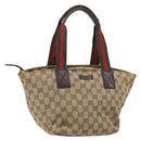 GUCCI GG Canvas Web Sherry Line Hand Bag Red Silver beige Auth 166769-1