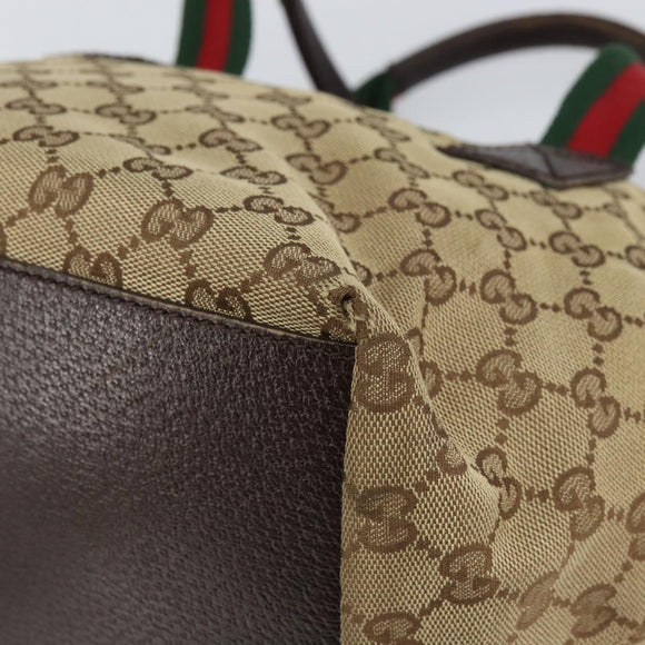 GUCCI GG Canvas Web Sherry Line Hand Bag Red Silver beige Auth 166769
