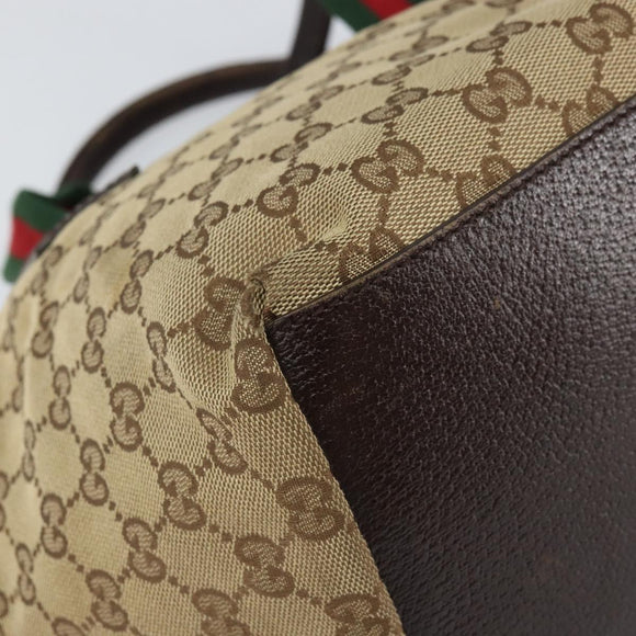GUCCI GG Canvas Web Sherry Line Hand Bag Red Silver beige Auth 166769