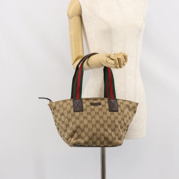 GUCCI GG Canvas Web Sherry Line Hand Bag Red Silver beige Auth 166769