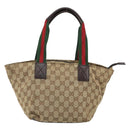 GUCCI GG Canvas Web Sherry Line Hand Bag Red Silver beige Auth 166769-3