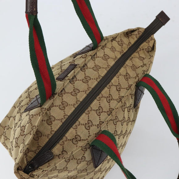 GUCCI GG Canvas Web Sherry Line Hand Bag Red Silver beige Auth 166769