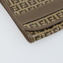 FENDI Zucchino Canvas Shoulder Bag Beige Auth 166774-14