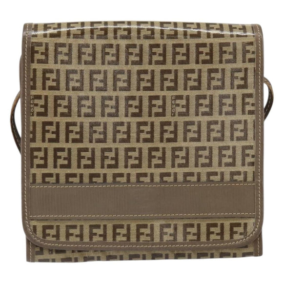 FENDI Zucchino Canvas Shoulder Bag Beige Auth 166774