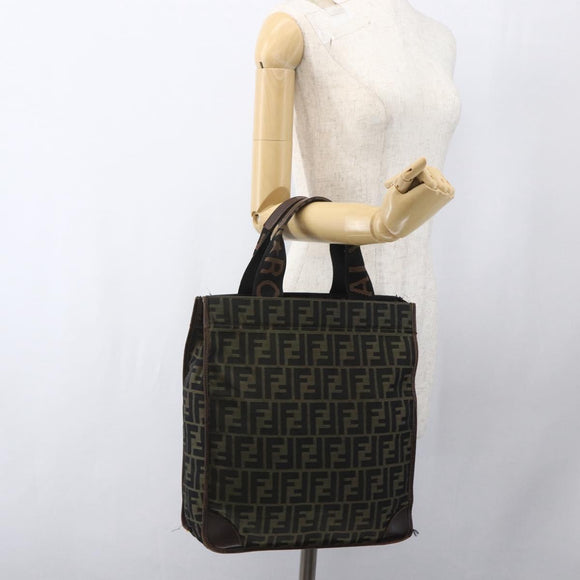 FENDI Zucca Canvas Tote Bag Black Brown Auth 166775