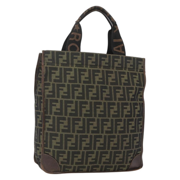 FENDI Zucca Canvas Tote Bag Black Brown Auth 166775