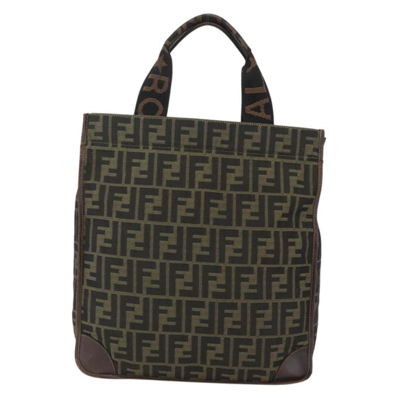 FENDI Zucca Canvas Tote Bag Black Brown Auth 166775