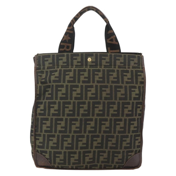 FENDI Zucca Canvas Tote Bag Black Brown Auth 166775