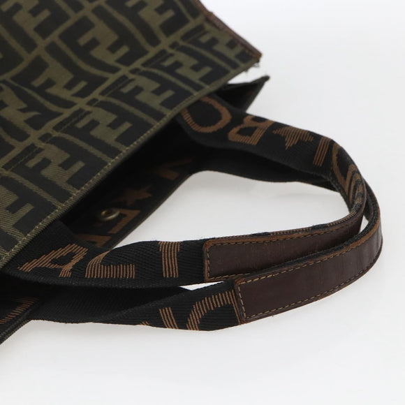 FENDI Zucca Canvas Tote Bag Black Brown Auth 166775
