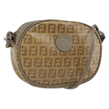 FENDI Zucchino Canvas Shoulder Bag Beige Auth 166776