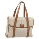 CELINE Hand Bag Leather White Gold Auth 166779-1