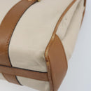CELINE Hand Bag Leather White Gold Auth 166779-12