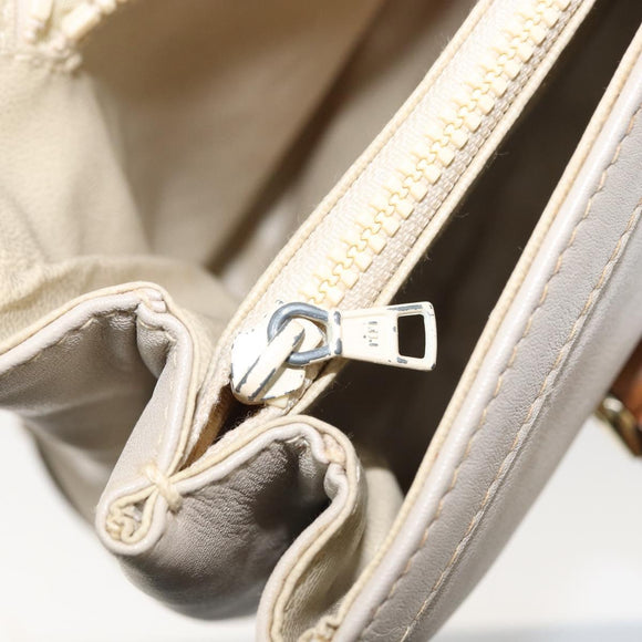 CELINE Hand Bag Leather White Gold Auth 166779
