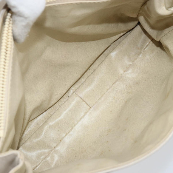 CELINE Hand Bag Leather White Gold Auth 166779