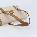 CELINE Hand Bag Leather White Gold Auth 166779-7