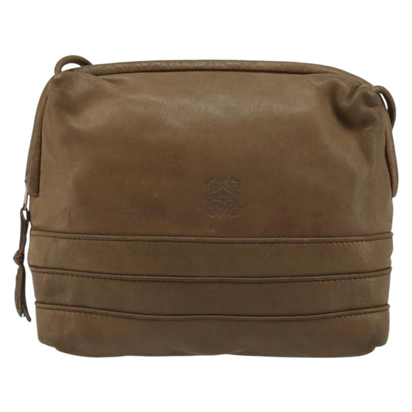 LOEWE Anagram Shoulder Bag Leather Brown Auth 166780