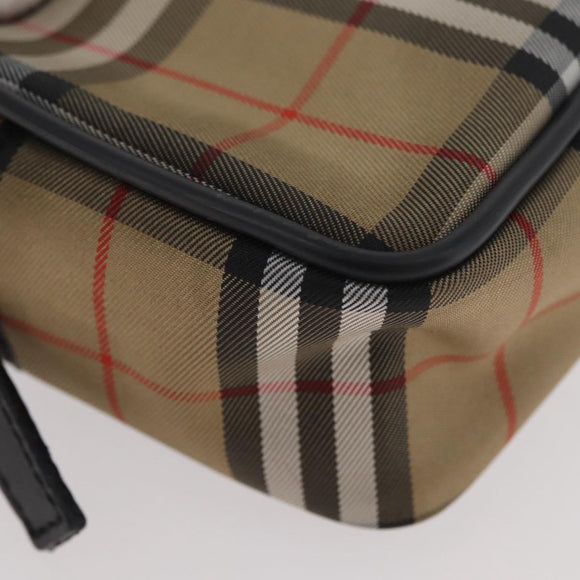 BURBERRY Nova Check Hand Bag Nylon Silver Beige Auth 166781