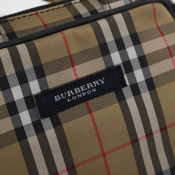 BURBERRY Nova Check Hand Bag Nylon Silver Beige Auth 166781