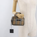 BURBERRY Nova Check Hand Bag Nylon Silver Beige Auth 166781-21