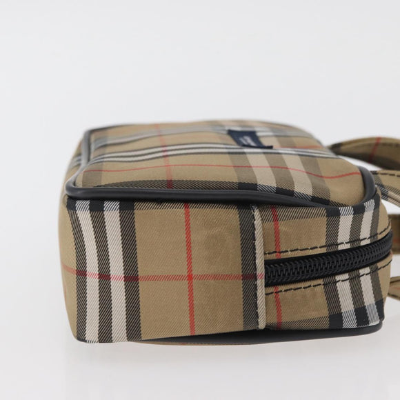 BURBERRY Nova Check Hand Bag Nylon Silver Beige Auth 166781