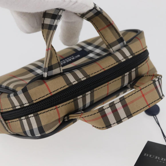 BURBERRY Nova Check Hand Bag Nylon Silver Beige Auth 166781