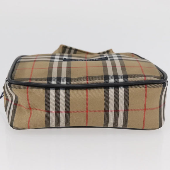 BURBERRY Nova Check Hand Bag Nylon Silver Beige Auth 166781