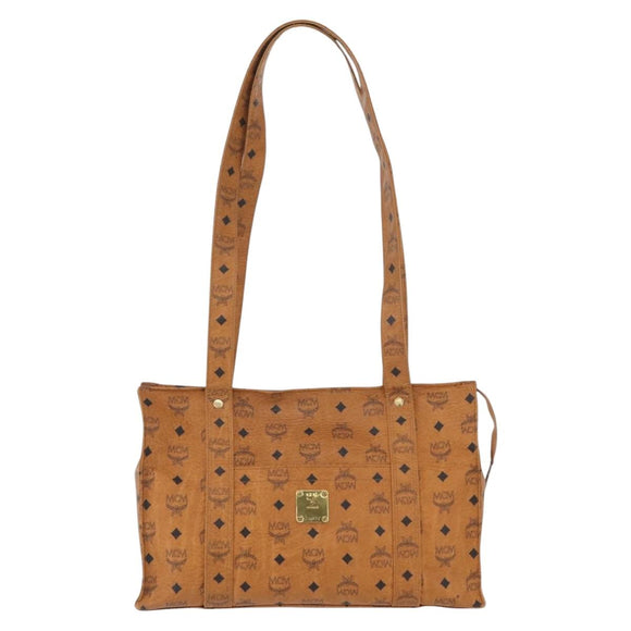 MCM Vicetos Logogram Tote Bag PVC Leather Brown Gold Auth 166783