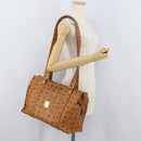 MCM Vicetos Logogram Tote Bag PVC Leather Brown Gold Auth 166783-22