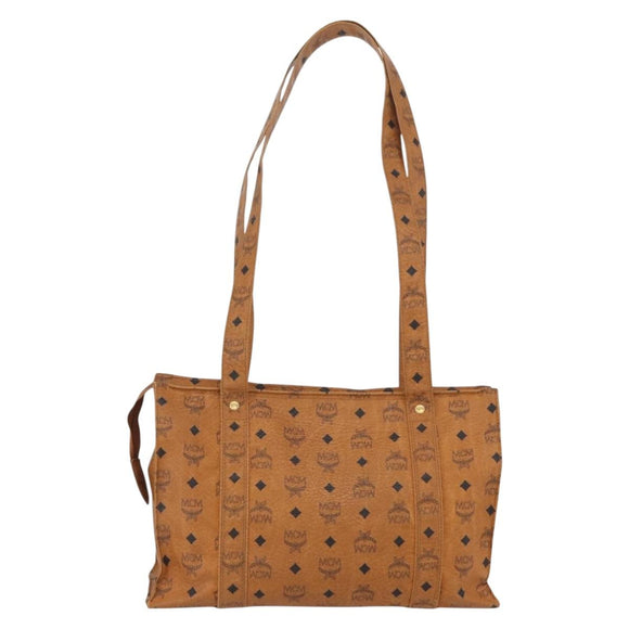 MCM Vicetos Logogram Tote Bag PVC Leather Brown Gold Auth 166783