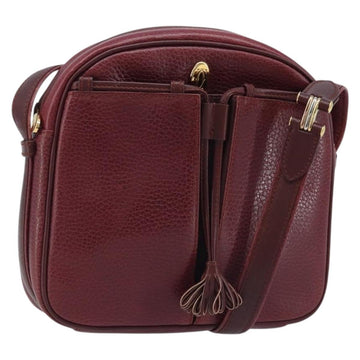 CARTIER Shoulder Bag Leather Bordeaux Gold Auth 166784