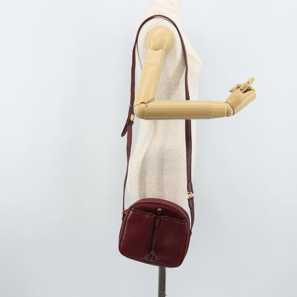 CARTIER Shoulder Bag Leather Bordeaux Gold Auth 166784