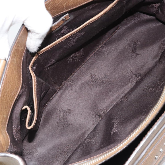 CELINE Boogie bag Hand Bag Leather Brown Silver Auth 166786