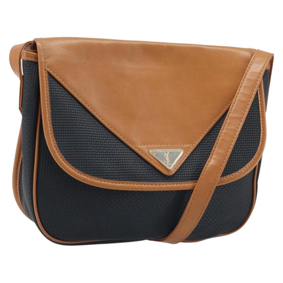 SAINT LAURENT Shoulder Bag Leather Black Gold Auth 166787