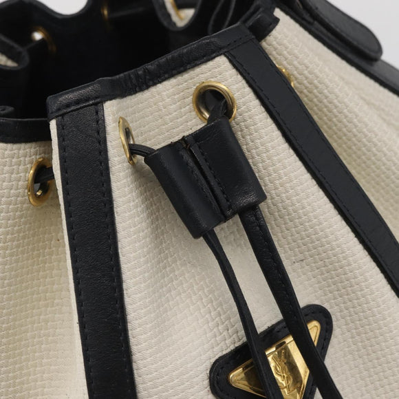 SAINT LAURENT Shoulder Bag Leather White Gold Auth 166788